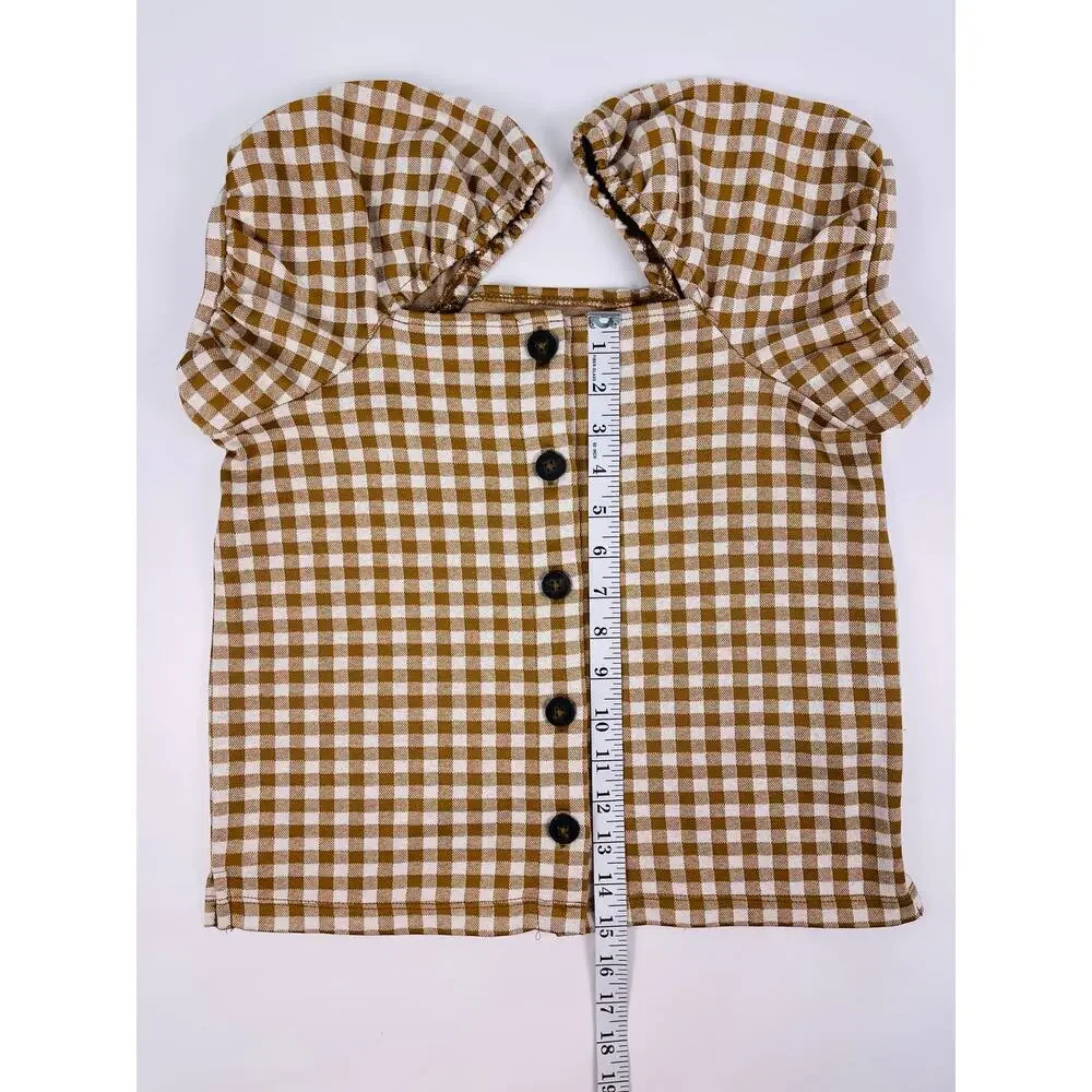Madewell Brown Gingham Puff Sleeve Button Front Blouse Size XS Cottagecore